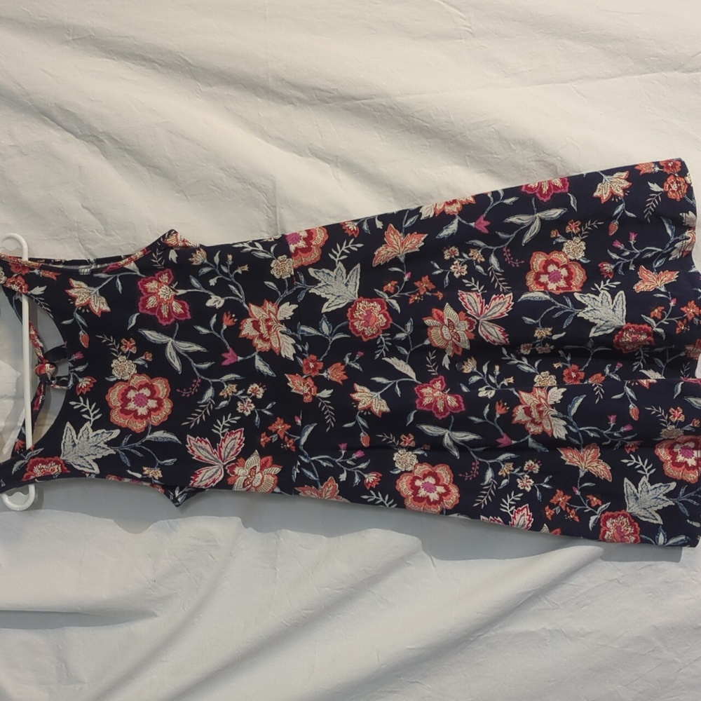 Old Navy | Knit Floral Print Dress Scoop Back Tie Navy Blue | L (10-12)